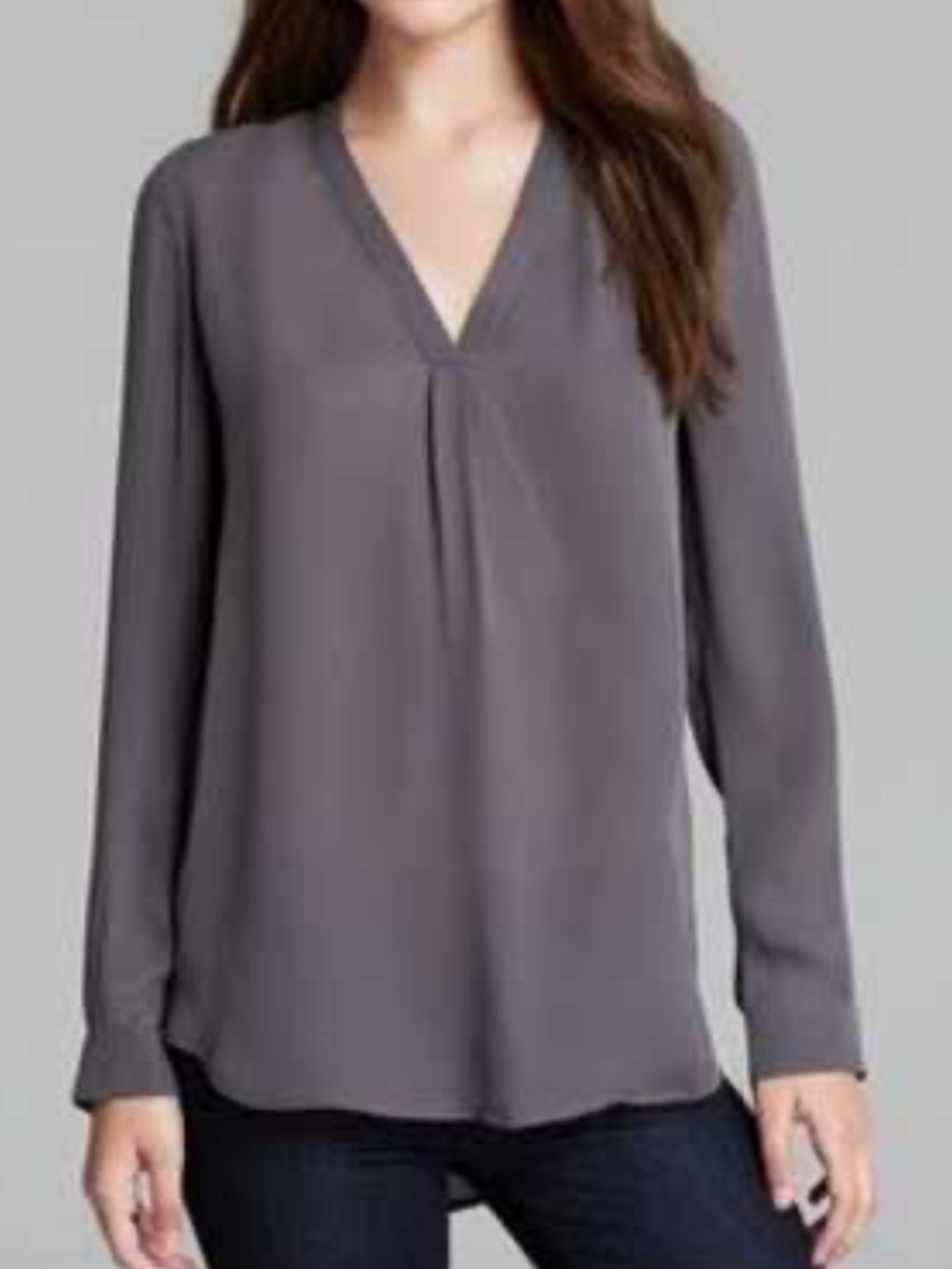 Joie Daryn Silk Split V-Neck Blouse Top Long-Sleeve Gray Quiet Luxury Size Small